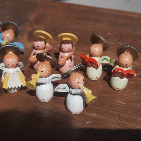 Miniature Angel Choir Painted Wood Musical Band with Instruments VTG Holiday 1.5 - Picture 6 of 15